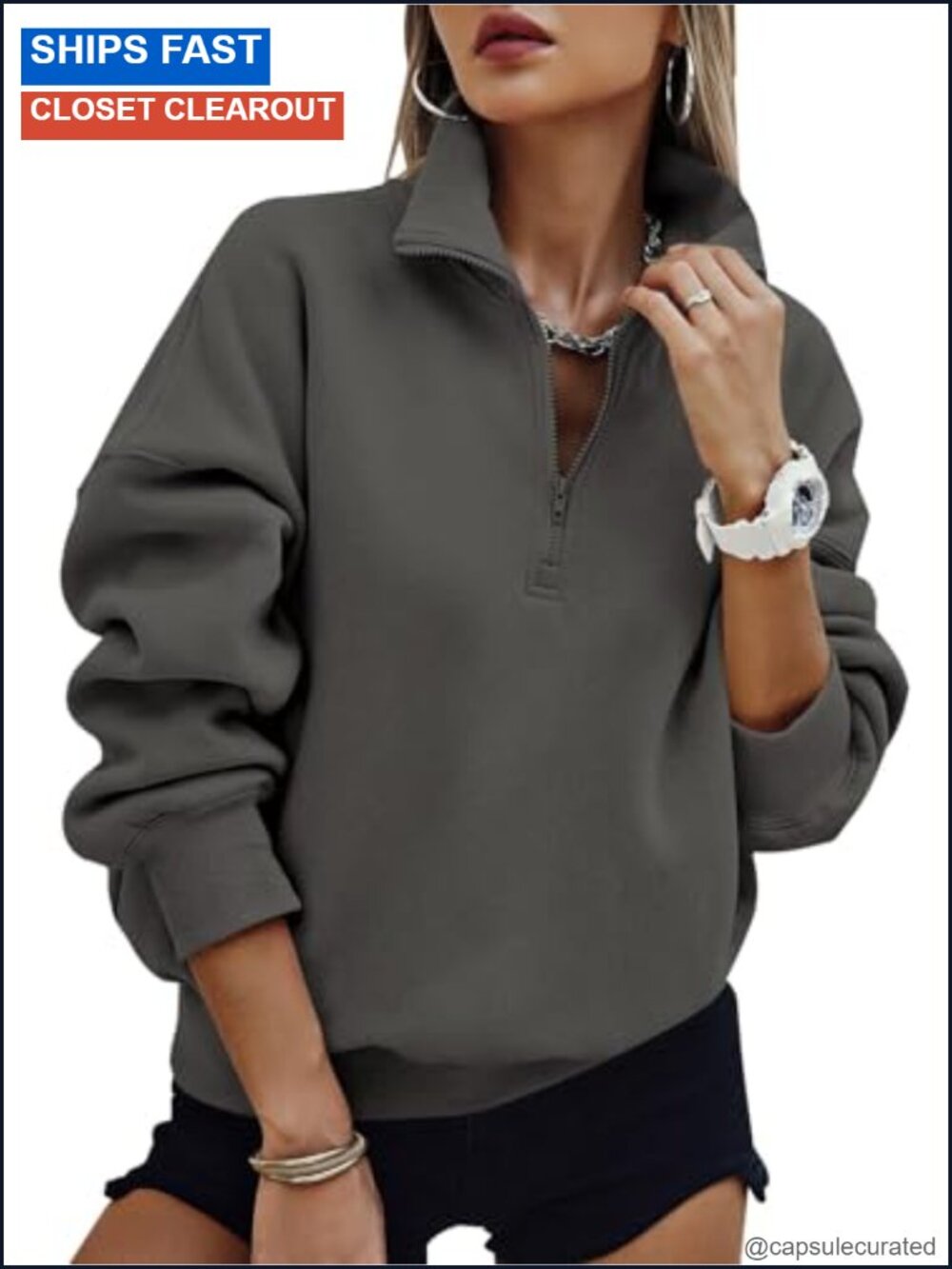 PRETTYGARDEN Womens Half Zip Oversized Sweatshirt Fleece Hoodie Pullover